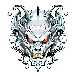 Portrait of devil in vector line art style. T-shirt template