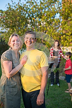 Portrait of devoted wife and husband at backyard