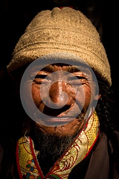 Portrait of a dignified old man from Tibet