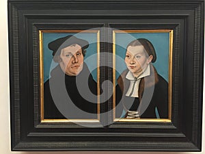 Portrait Diptych of Martin Luther and his Wife Katharina von Bora at the Uffizi Gallery in Florence Italy