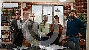 Portrait of diverse colleagues team working in business office