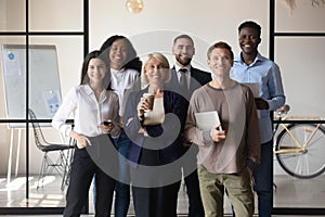 Portrait of diverse multiethnic employees posing together