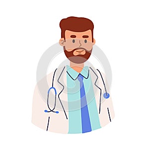 Portrait of doctor or health worker in medical coat, shirt and tie. Avatar of physician in uniform with stethoscope