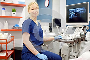 Portrait of doctor in an office waiting for a patient