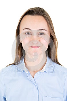 Portrait for documents Passport photo of young female in natural look