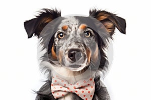 Portrait of dog with bow tie on white background