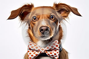 Portrait of dog with bow tie on white background