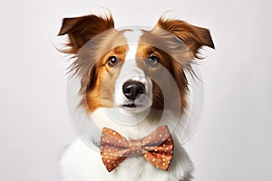 Portrait of dog with bow tie on white background