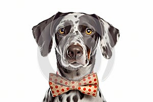 Portrait of dog with bow tie on white background