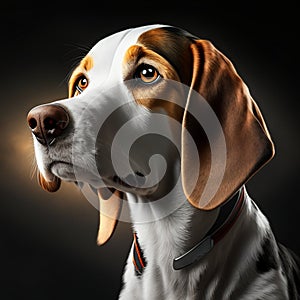 Portrait of a dog breed Beagle on a dark background. Generative AI