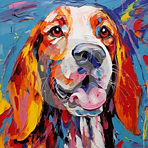 Portrait of a dog breed Beagle,  Digital painting on canvas