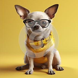 dog cute portrait glasses animal chihuahua puppy background pet yellow looking. Generative AI. photo