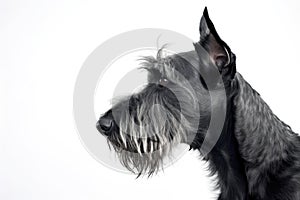 Portrait Of Dog Scottish Terrier In Profile On White Background. Empty Space. Generative AI