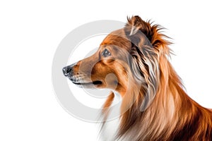 Portrait Of Dog Shetland Sheepdog In Profile On White Background. Generative AI