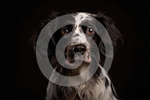 portrait of dog, sitting and looking directly at the camera, with its head tilted