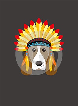 Portrait of dog, wearing hat, like an Indian, cool style, cosplay