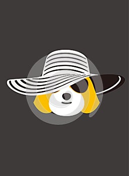 Portrait of dog, wearing sun hat, like cool girl, cosplay