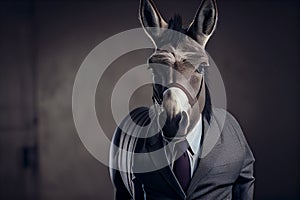 Portrait of a donkey dressed in a formal business suit,generative ai