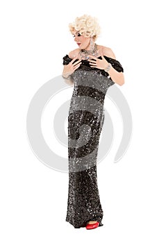 Portrait Drag Queen in Black Evening Dress Performing