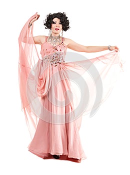 Portrait Drag Queen in Pink Evening Dress Performing