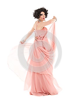 Portrait Drag Queen in Pink Evening Dress Performing