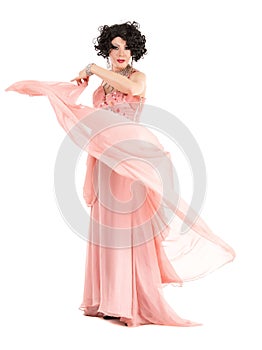 Portrait Drag Queen in Pink Evening Dress Performing