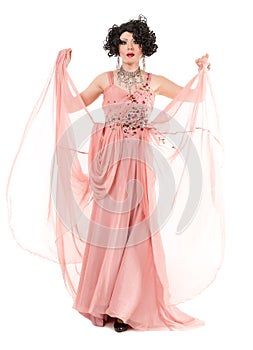 Portrait Drag Queen in Pink Evening Dress Performing