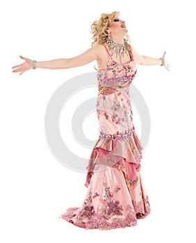 Portrait Drag Queen in Pink Evening Dress Performing