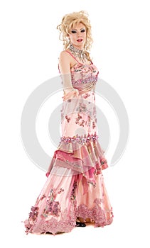 Portrait Drag Queen in Pink Evening Dress Performing