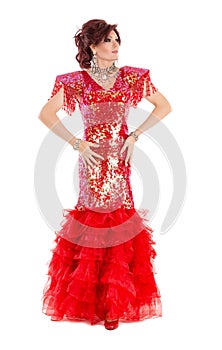 Portrait Drag Queen in Red Dress Performing