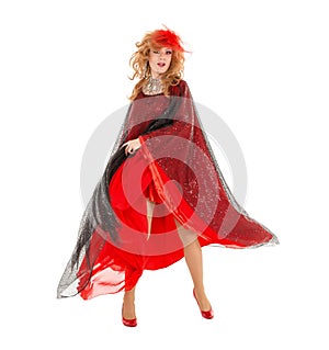 Portrait Drag Queen in Woman Red Dress Performing