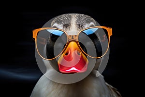 Portrait Duck With Sunglasses Black Background