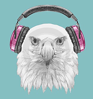 Portrait of Eagle with headphone.