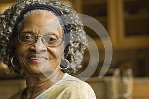 Portrait of an elderly African American woman at home.