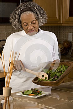 Portrait of an elderly African American woman at home.