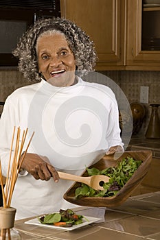 Portrait of an elderly African American woman at home.