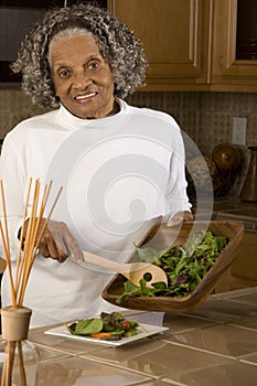 Portrait of an elderly African American woman at home.