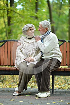 Portrait of elderly couple in autumn park