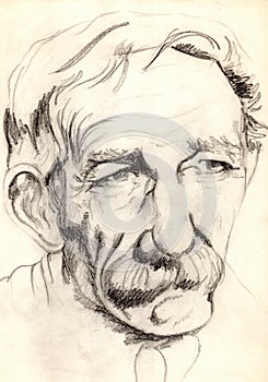 Portrait of elderly man on paper