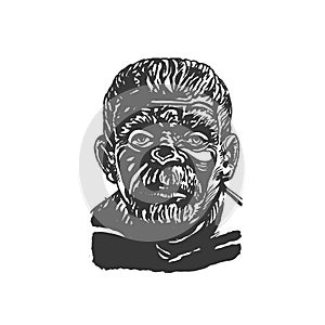 Portrait of an elderly neanderthal man. Hand drawing sketch graphic