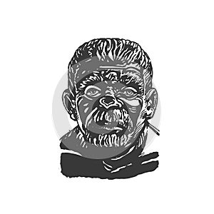 Portrait of an elderly neanderthal man. Hand drawing sketch graphic photo