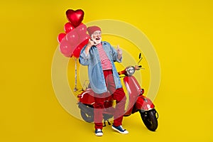 Portrait of elderly retired pensioner trendy cheery man point you call me isolated over vivid yellow color background