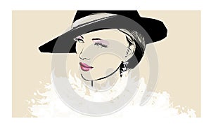Portrait of of elegant woman wearing hat and a fur coat