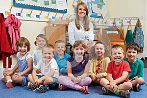 Portrait Of Elementary School Class With Teacher