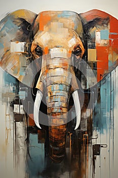 portrait of a an elephant. abstract wall art. painting in the interior. a modern poster.