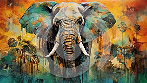 portrait of an elephant on a colorful background