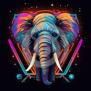 portrait of a elephant in neon color with black background colorefull,generated with AI.