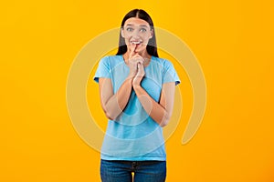 Portrait Of Emotional Smiling Young Lady Waiting For Something