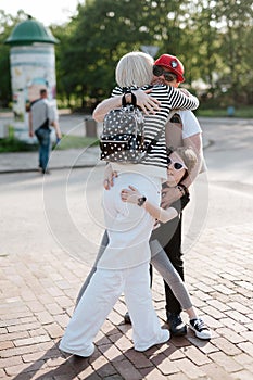 Portrait of enjoy happy love family father and mother are holding cute girl.