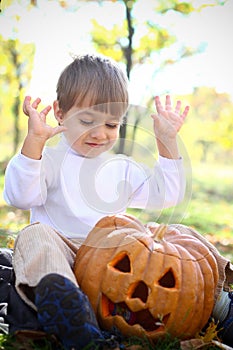 Portrait of an enthusiastic halloween little boy